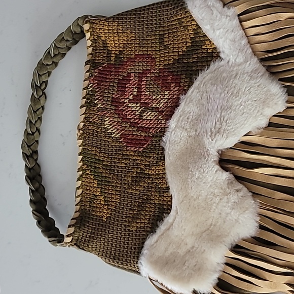 Anthropology suede wool shirling boho handbag with leather fringes - Picture 2 of 7